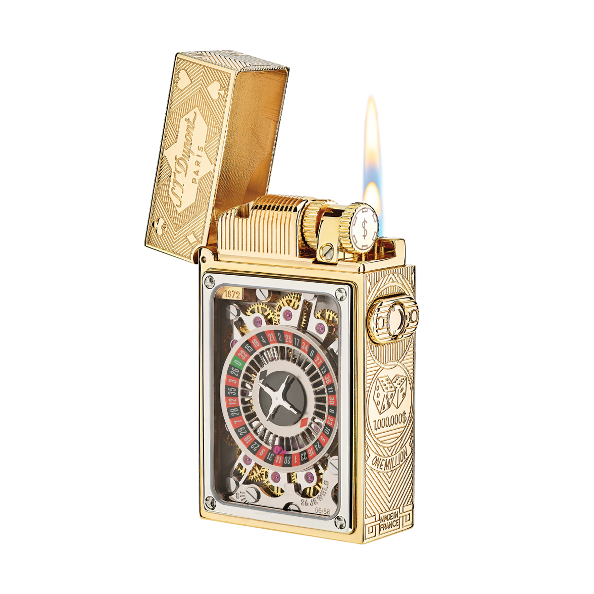 Зажигалка Casino Complication 16358 Цвет Золотистый Отделка позолотой, сапфировое стекло, натуральный лак | S.T. Dupont